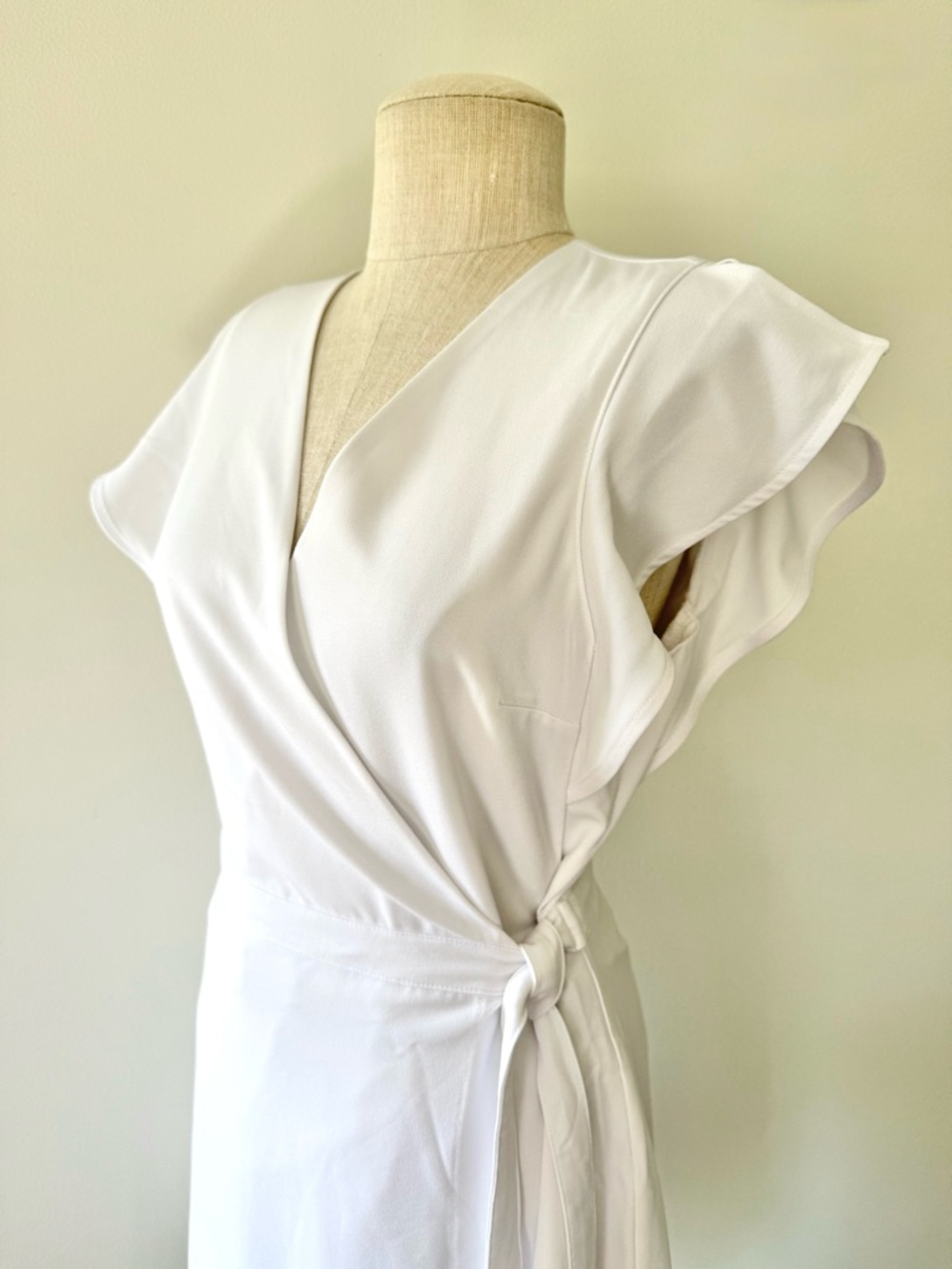 Banana Republic White V-Neck Faux Wrap Tie-Waist Mini Dress Bridal Graduation - Picture 5 of 13